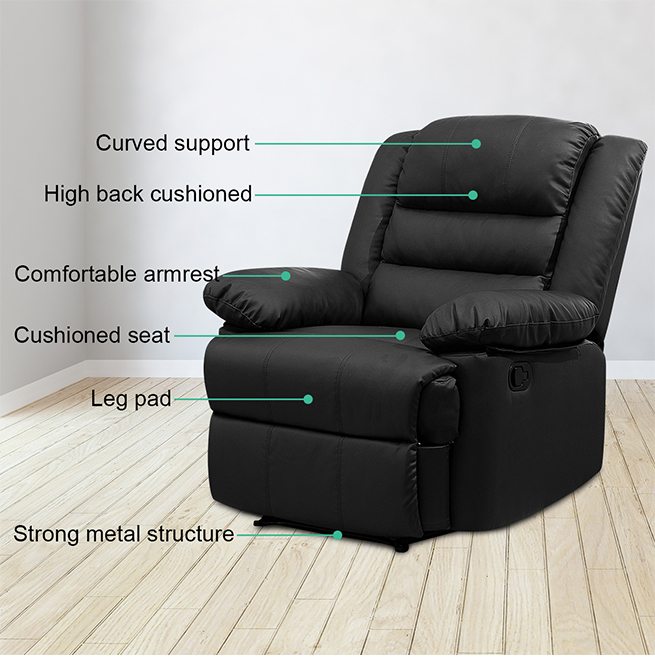 Luxury Armchair Lounge Recliner Chair Leather Reclining Chair Black