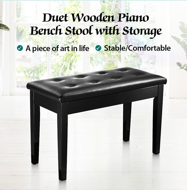 Melodic Wood Duet Piano Bench Keyboard Stool Seat with Storage