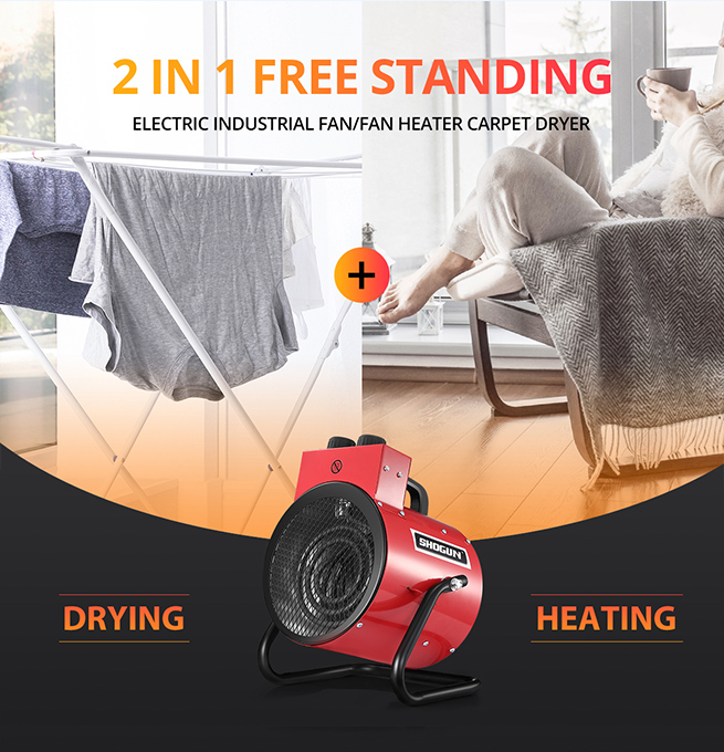 2000W 2 in 1 Portable Electric Heater Industrial Fan Heater freestanding Carpet Dryer with SAA Red