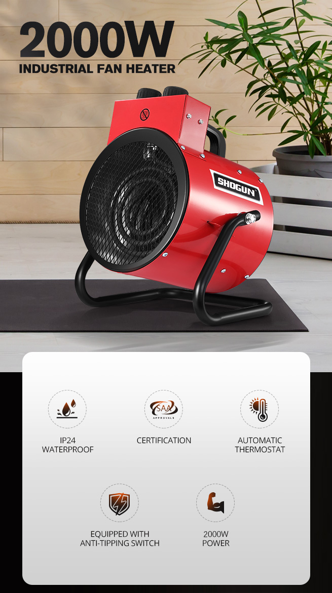 2000W 2 in 1 Portable Electric Heater Industrial Fan Heater freestanding Carpet Dryer with SAA Red