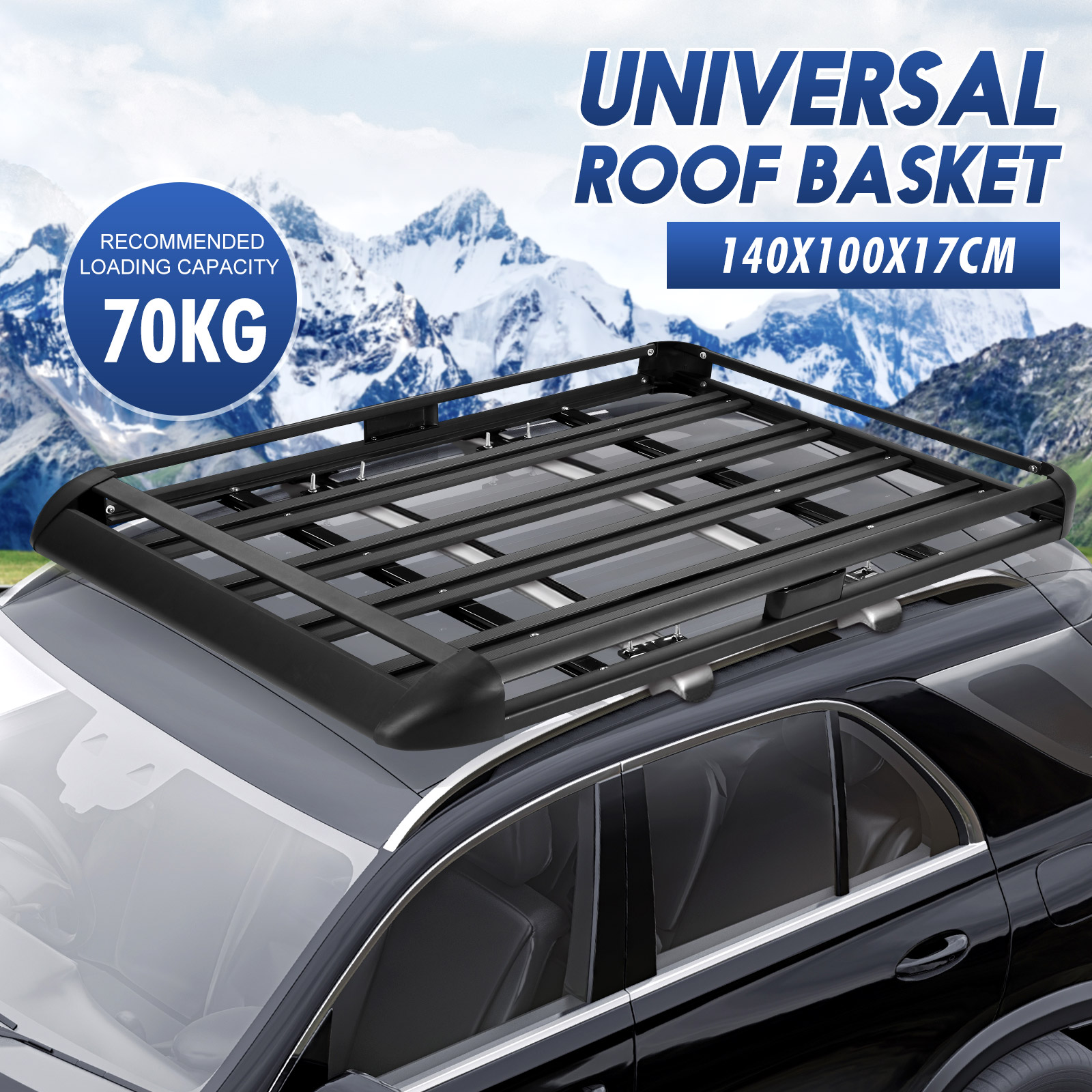 Universal Roof Rack Basket Luggage Carrier Cargo Holder Storage for Car SUV Aluminium 70Kg
