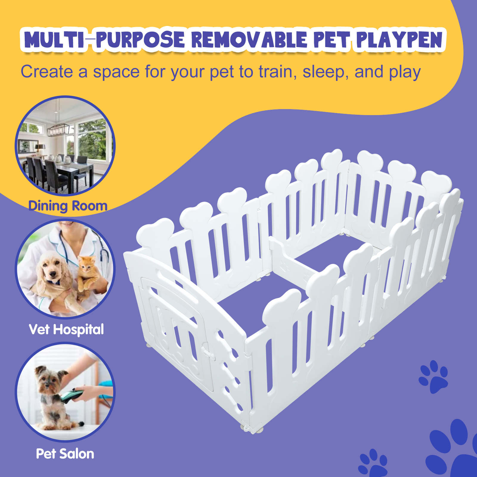 Dog Crate Pet Pen Cage Playpen Enclosure Puppy Kennel Outdoor Indoor Cat Exercise Whelping Box Plastic Portable White